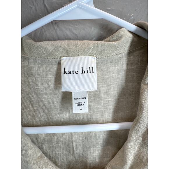 KATE HILL Tan Linen Button Front Jacket Smocked Utility Safari Womens Size 16 - Picture 3 of 5